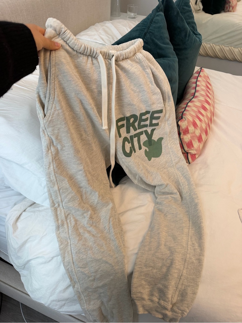 freecity Grey Sweatpants with Green Logo